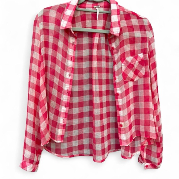 Red and white gingham button-down blouse from Free People - Picture 1 of 8